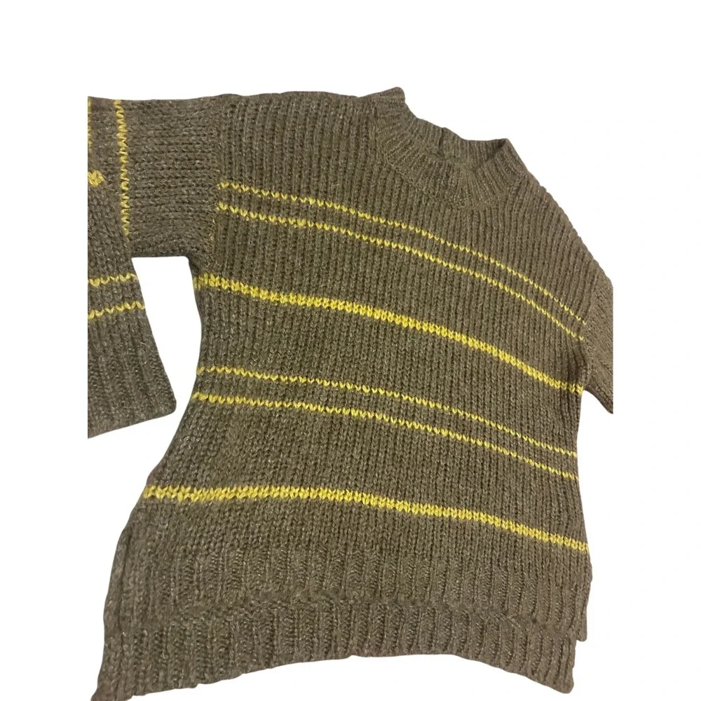 Aerie XS olive green striped fisherman sweater oversized wool blend
